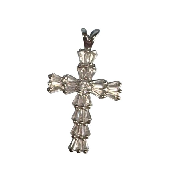 Sterling Silver Cubic Zirconia Cross Pendant 1.5" By DBJ Dee Berkley Jewelry - Picture 1 of 6